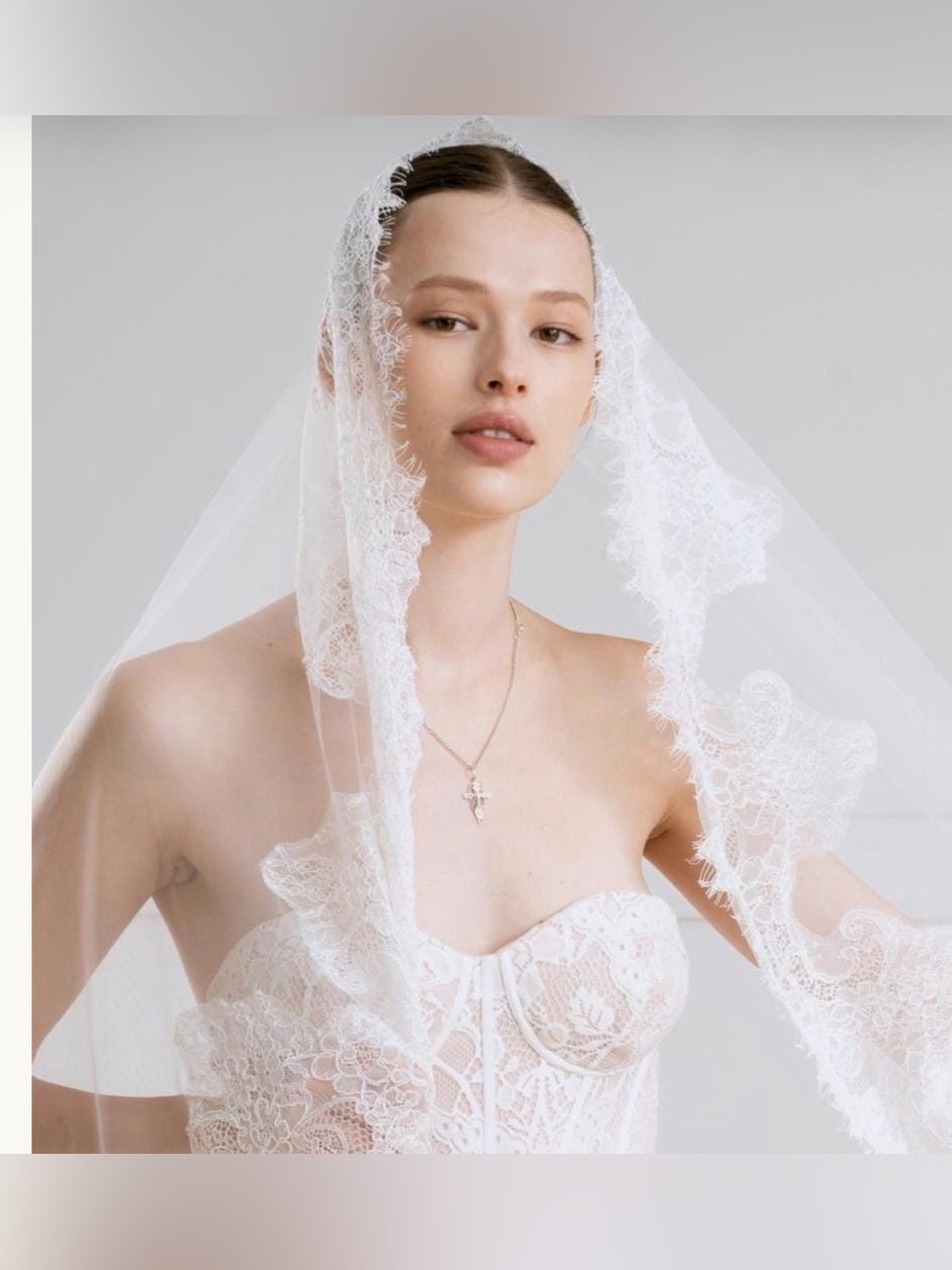 White Chantilly Lace Cathedral Bridal Veil
